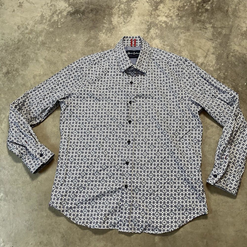 Robert Graham Shirt Mens Medium Printed Button‎ Down Flip Cuff Casual